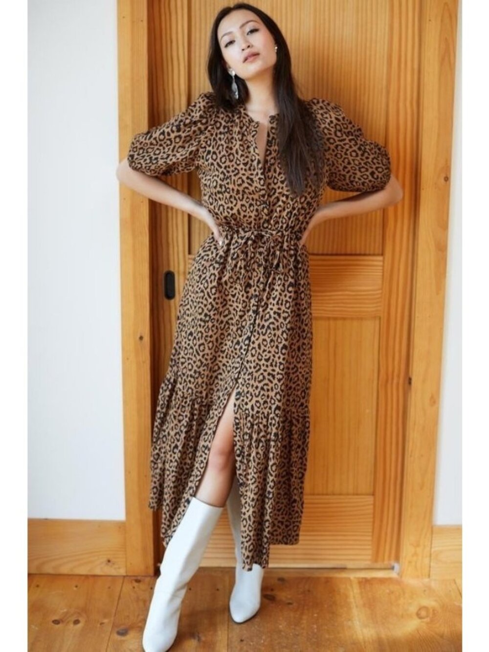 Emerson Fry India Collection Lucy Leopard Organic Cotton Midi Maxi Dress S